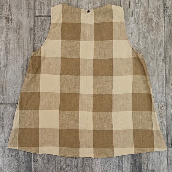 Apuntob Macro Vichy Linen Sleeveless Top Womens Size S Hazelnut Check Minimalist - Picture 6 of 11